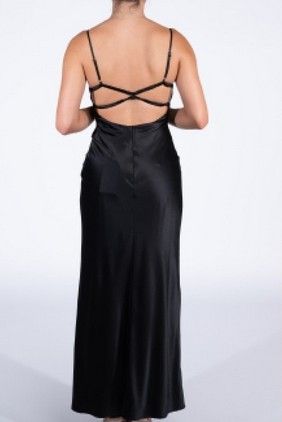 Astrid Lace Bustier Back Detail Satin Maxi Dress Black