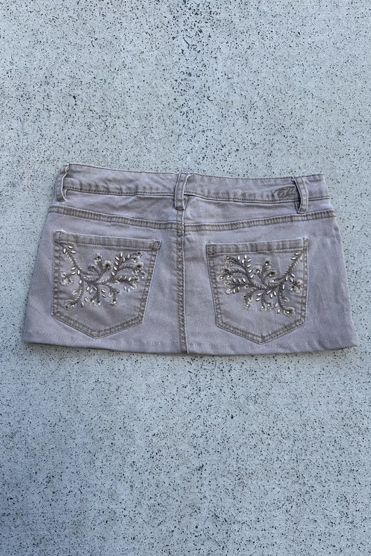 Vintage Code Bleu Floral Denim Mini Skirt Taupe-Grey
