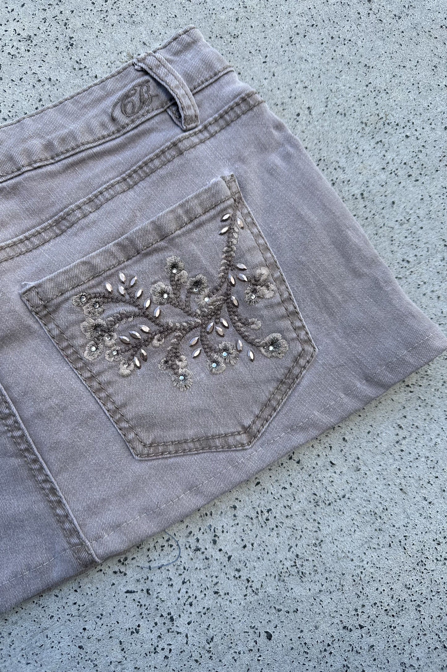 Vintage Code Bleu Floral Denim Mini Skirt Taupe-Grey