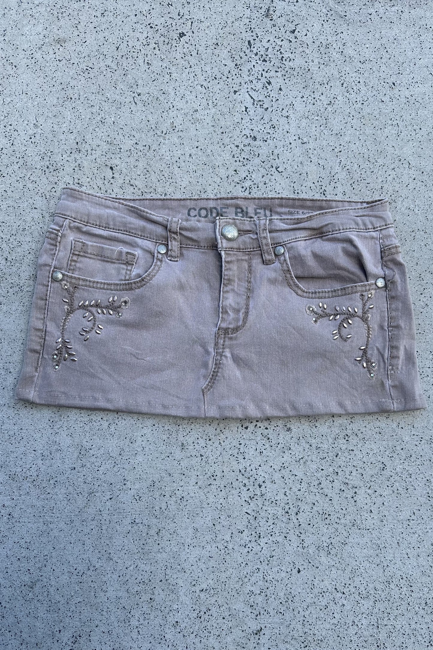 Vintage Code Bleu Floral Denim Mini Skirt Taupe-Grey