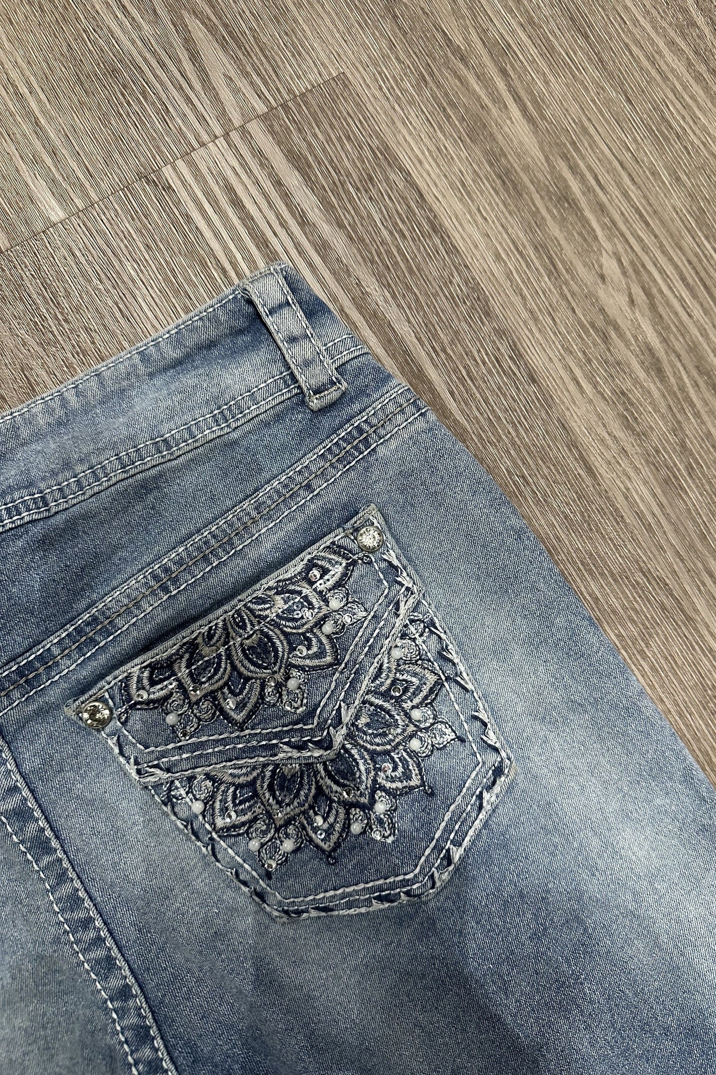 Vintage Embroidered Low Rise Bootcut Gemma Rae Floral Gem Jeans