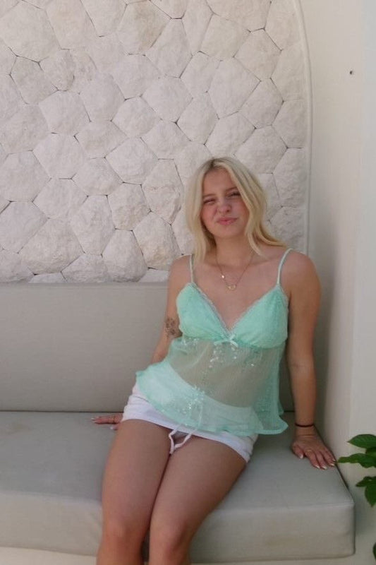 Evie Lace Sequin Cami Top Green