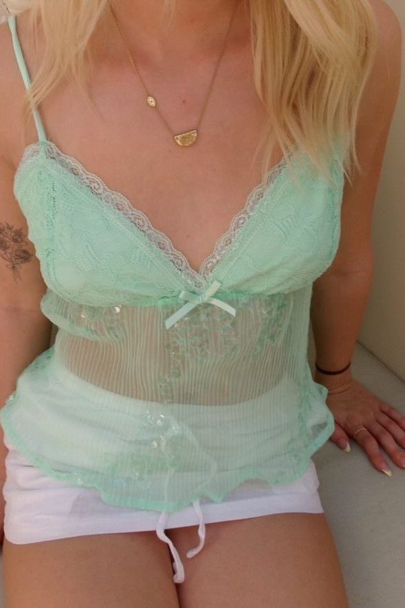 Evie Lace Sequin Cami Top Green