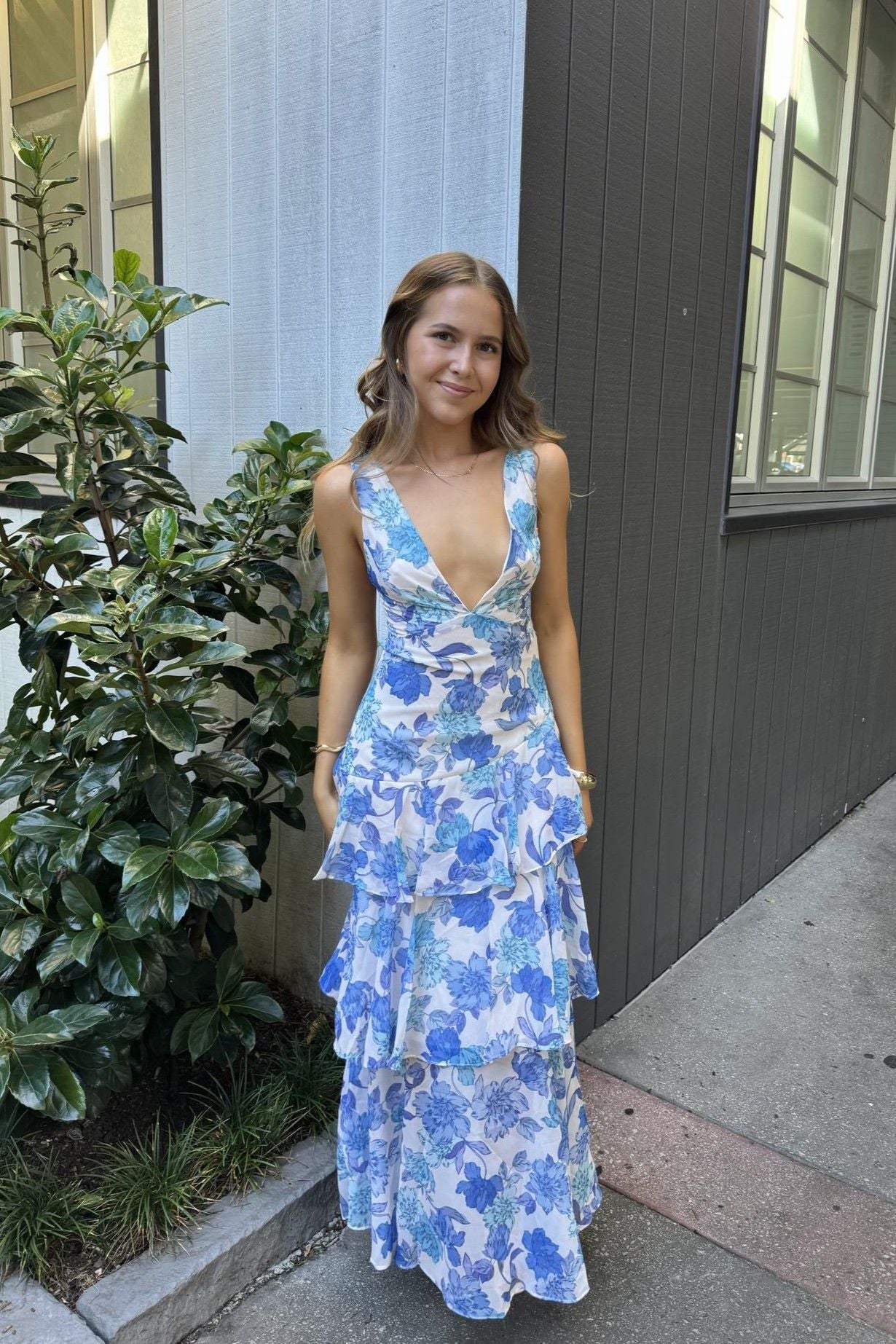 Frida Tiered Maxi Dress Floral Blue