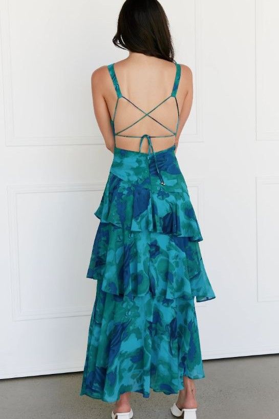 Frida Tiered Maxi Dress Floral Blue/Green