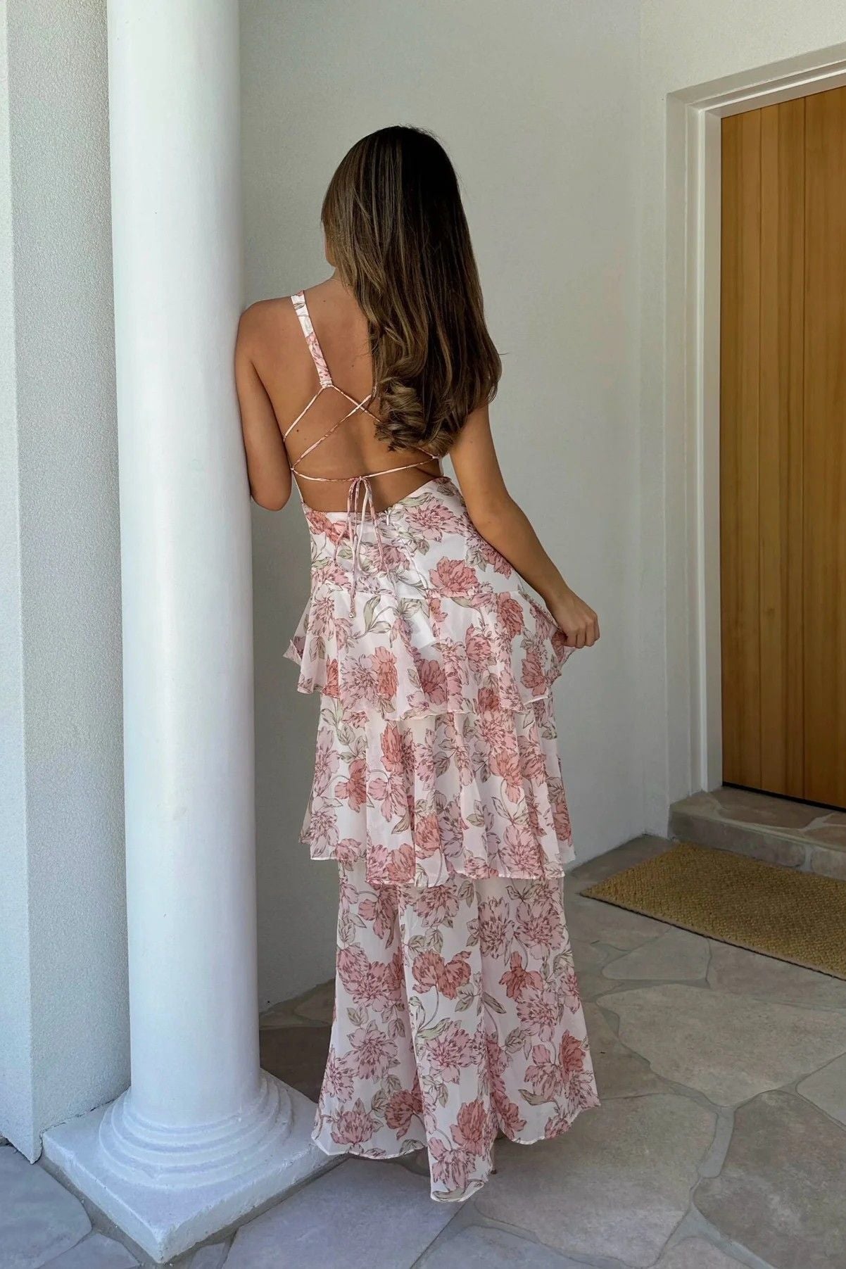 Frida Tiered Maxi Dress Floral Peach