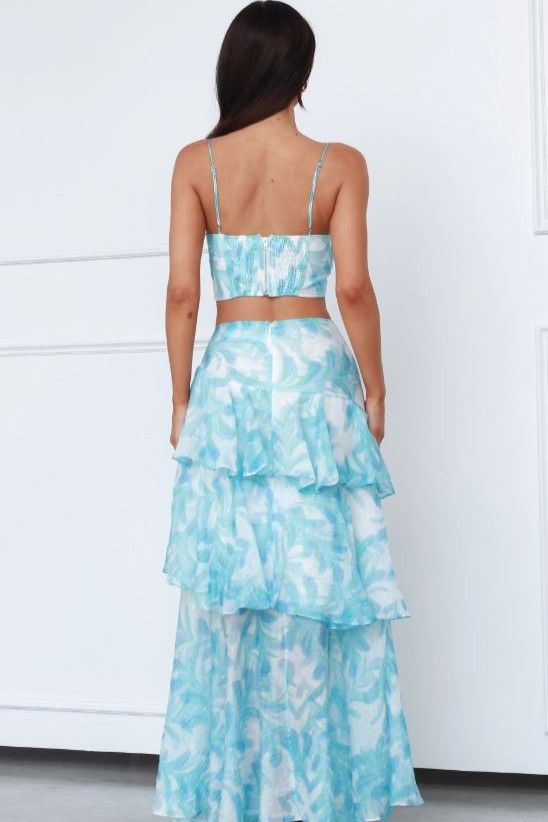 Gigi Tiered Floral Maxi Skirt Blue