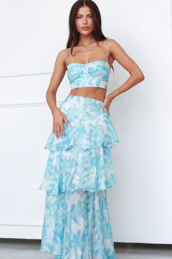 Gigi Tiered Floral Maxi Skirt Blue
