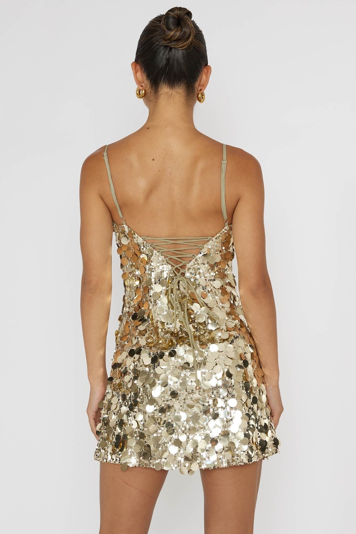Ember Mirror Sequin Mini Dress Gold
