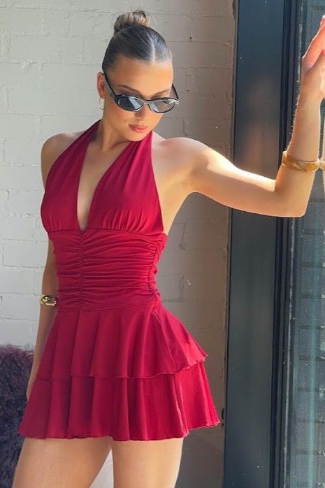 Hannah Halter Mini Dress Red