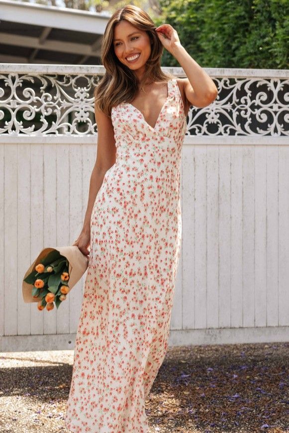 Holly Cream and Pink Floral Maxi Dress