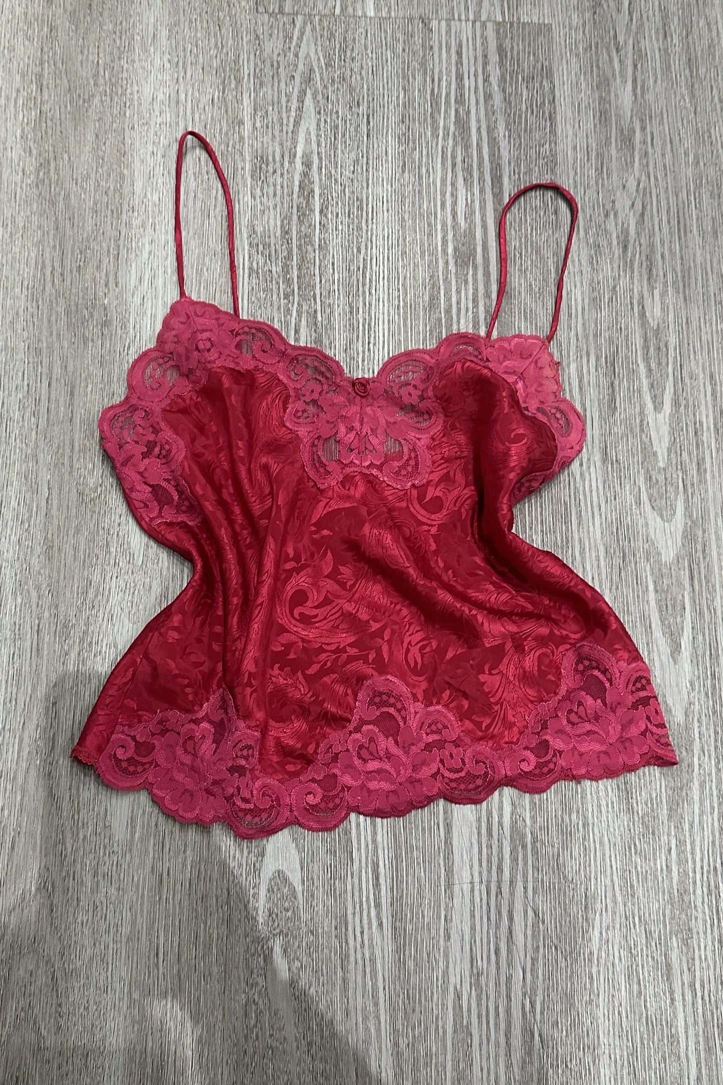 Vintage Deena Satin Rosette Lace Cami Top Hot Pink
