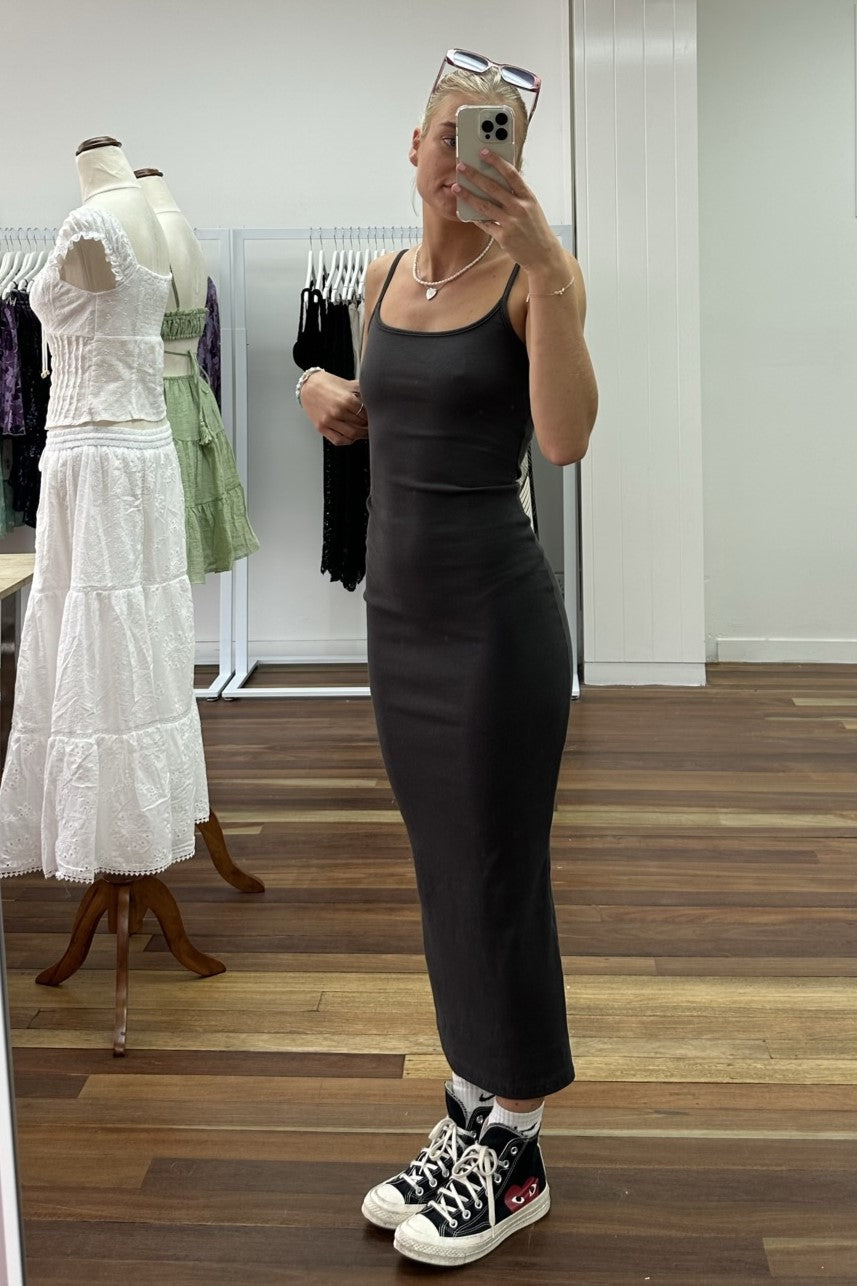 Jaycee Ribbed Maxi Dress Charcoal