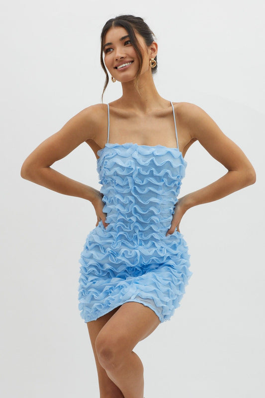 Karla Mini Dress Ruffle Blue
