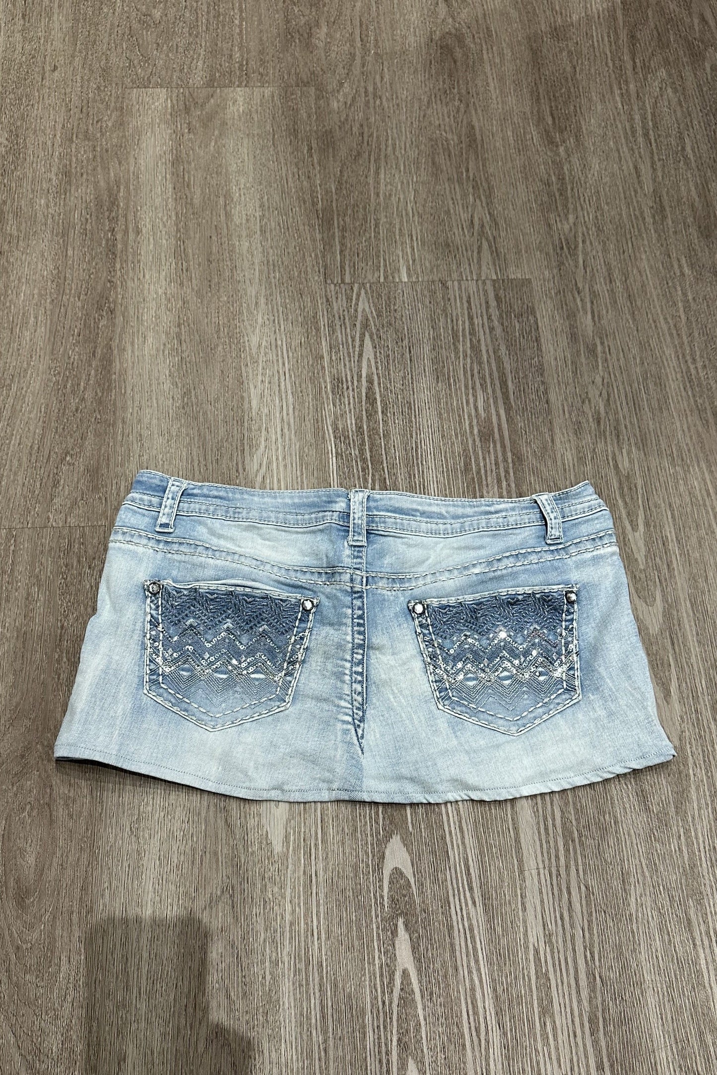 Vintage Knox Rose Sequin Denim Mini Skirt