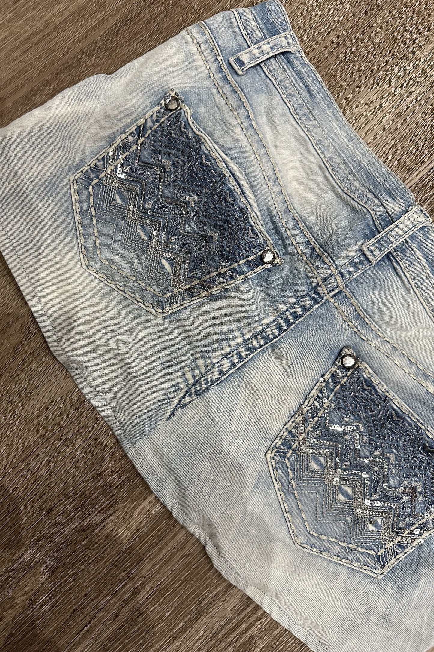 Vintage Knox Rose Sequin Denim Mini Skirt