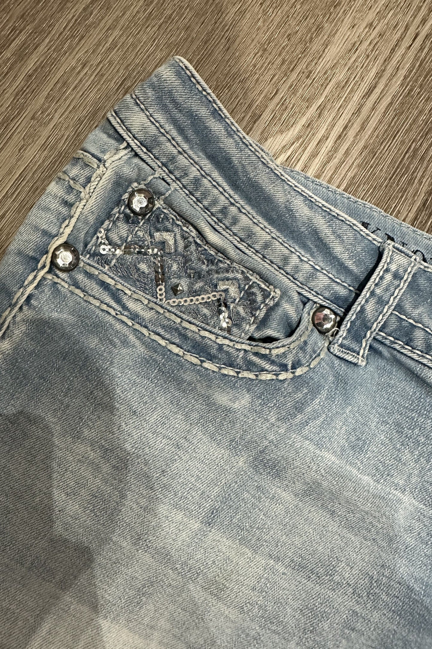 Vintage Knox Rose Sequin Denim Mini Skirt