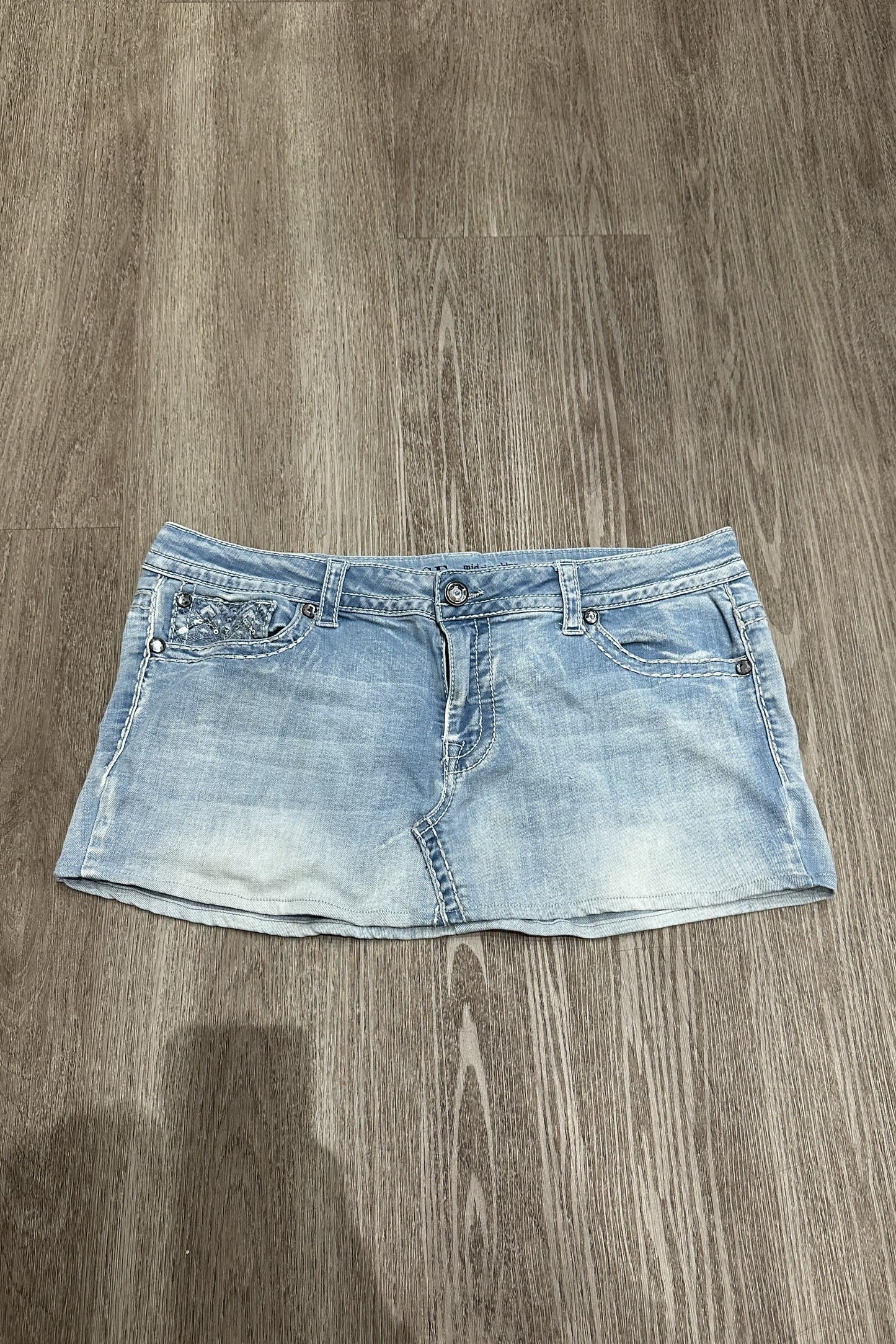 Vintage Knox Rose Sequin Denim Mini Skirt