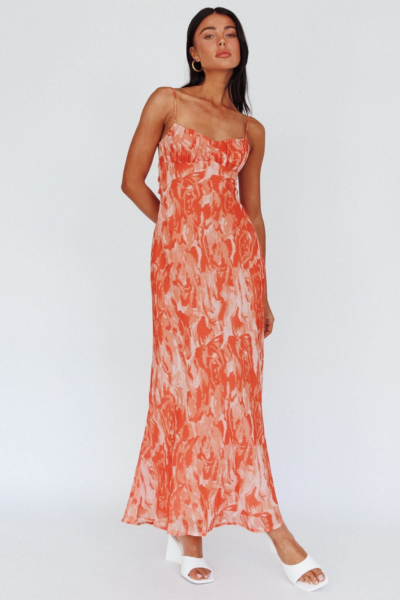 Kyla Shirred Bust Maxi Dress Digital Orange