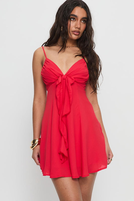 Lisa Bow Tie Mini Dress Red