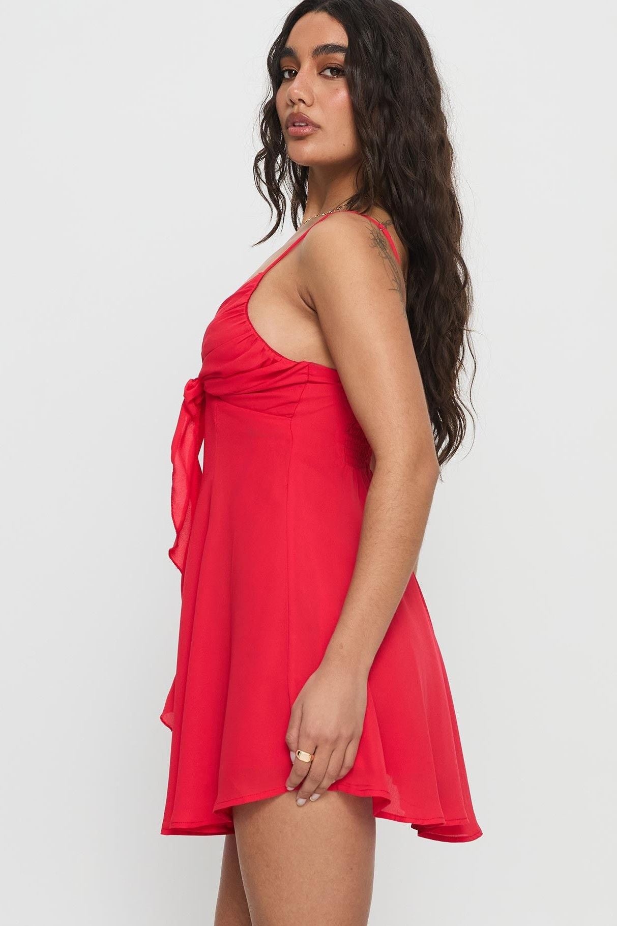 Lisa Bow Tie Mini Dress Red