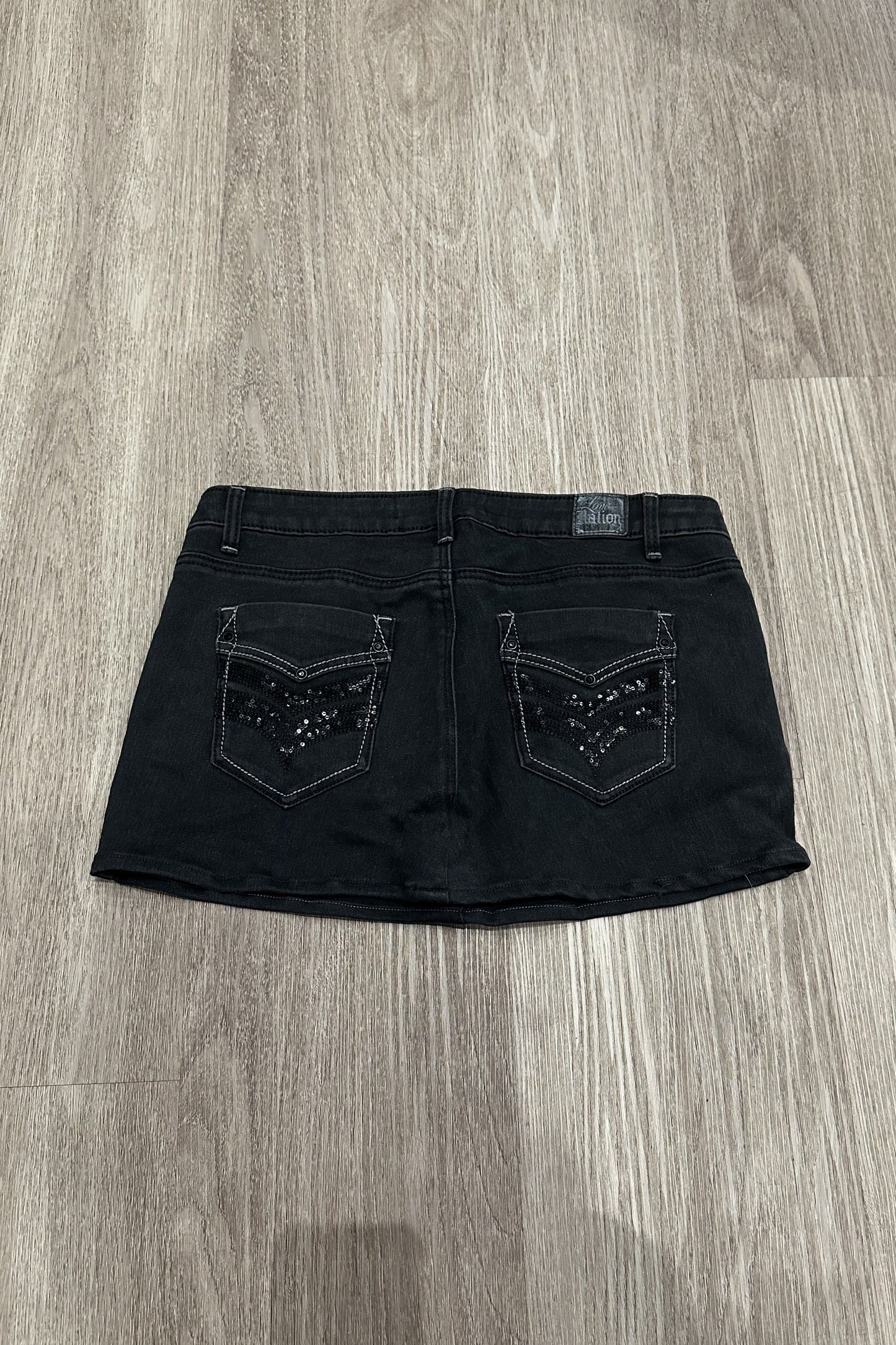 Vintage Love Nation Sequin Denim Mini Skirt Black