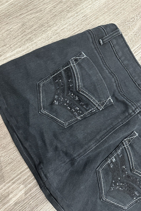 Vintage Love Nation Sequin Denim Mini Skirt Black