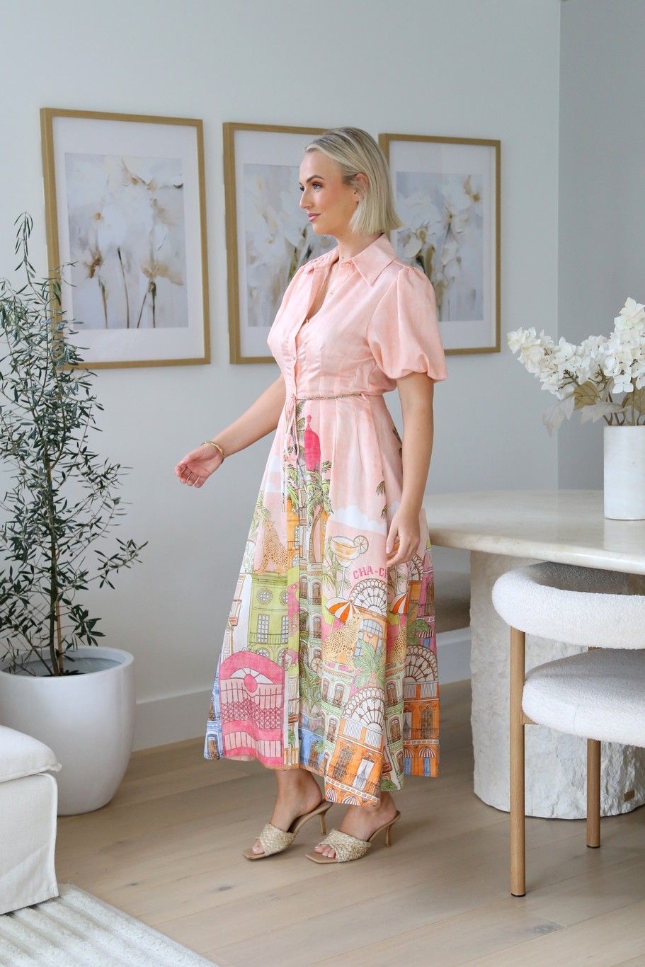 Lucy Palm Puff Sleeve Maxi Dress Peach