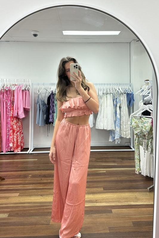 Marianna Silky Ruffle Crop Top Peach