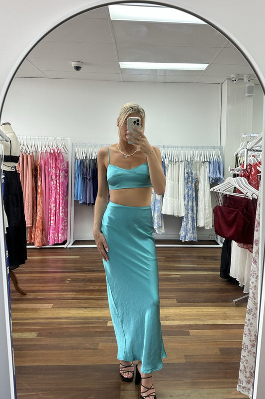 Melani Maxi Skirt Satin Teal