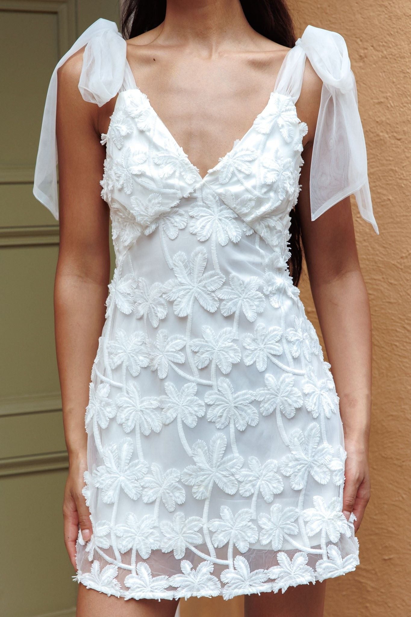 Promise Palm Embellished Mini Dress White