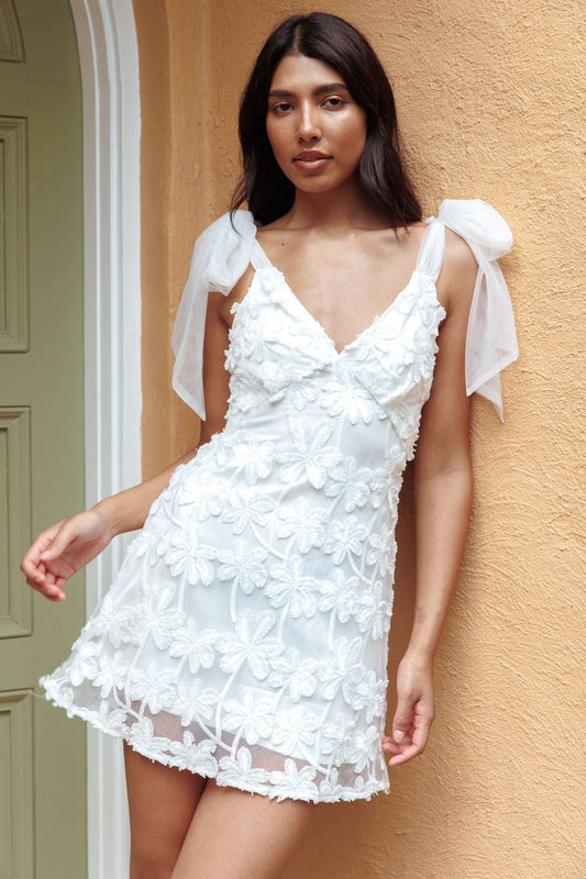 Promise Palm Embellished Mini Dress White