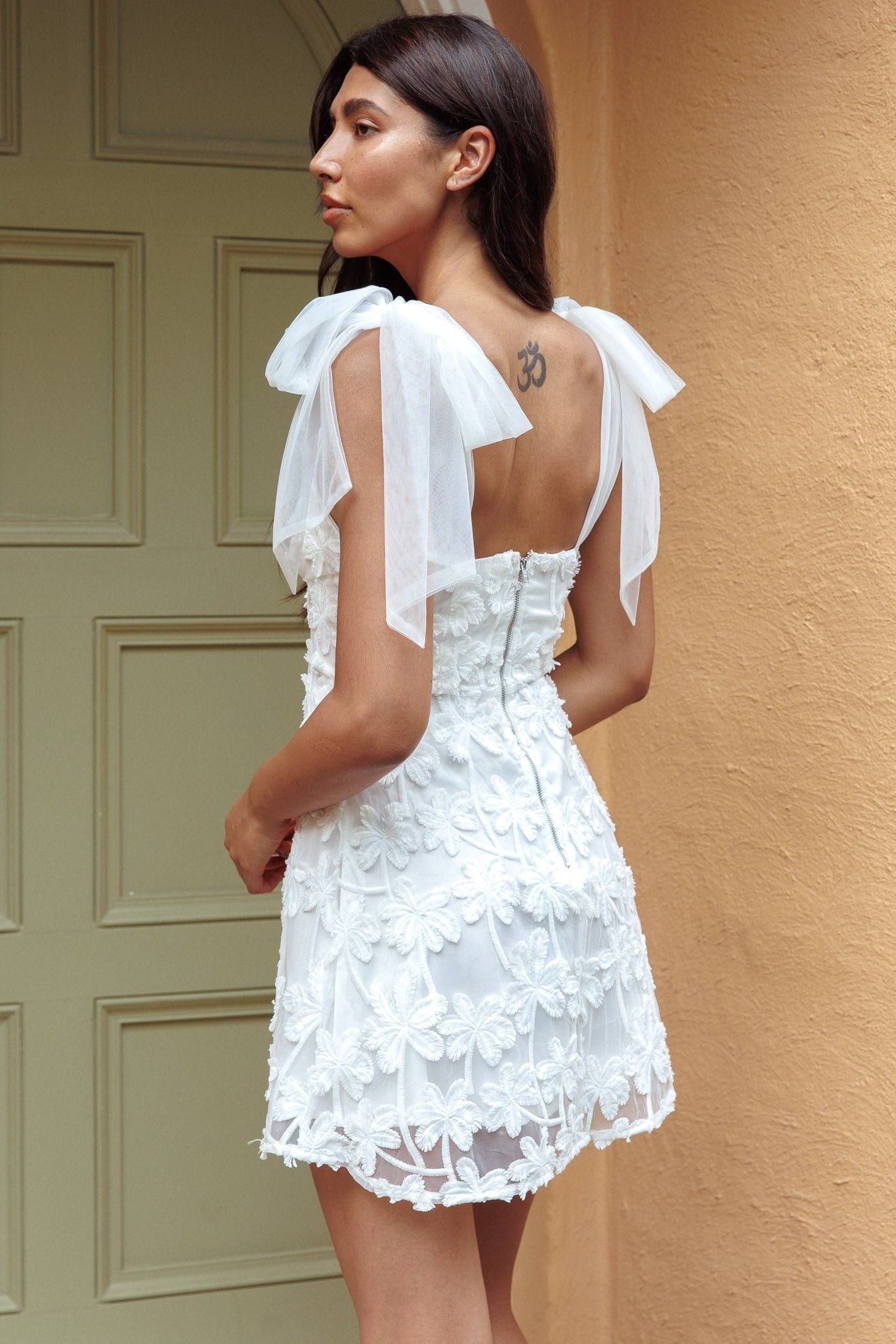 Promise Palm Embellished Mini Dress White