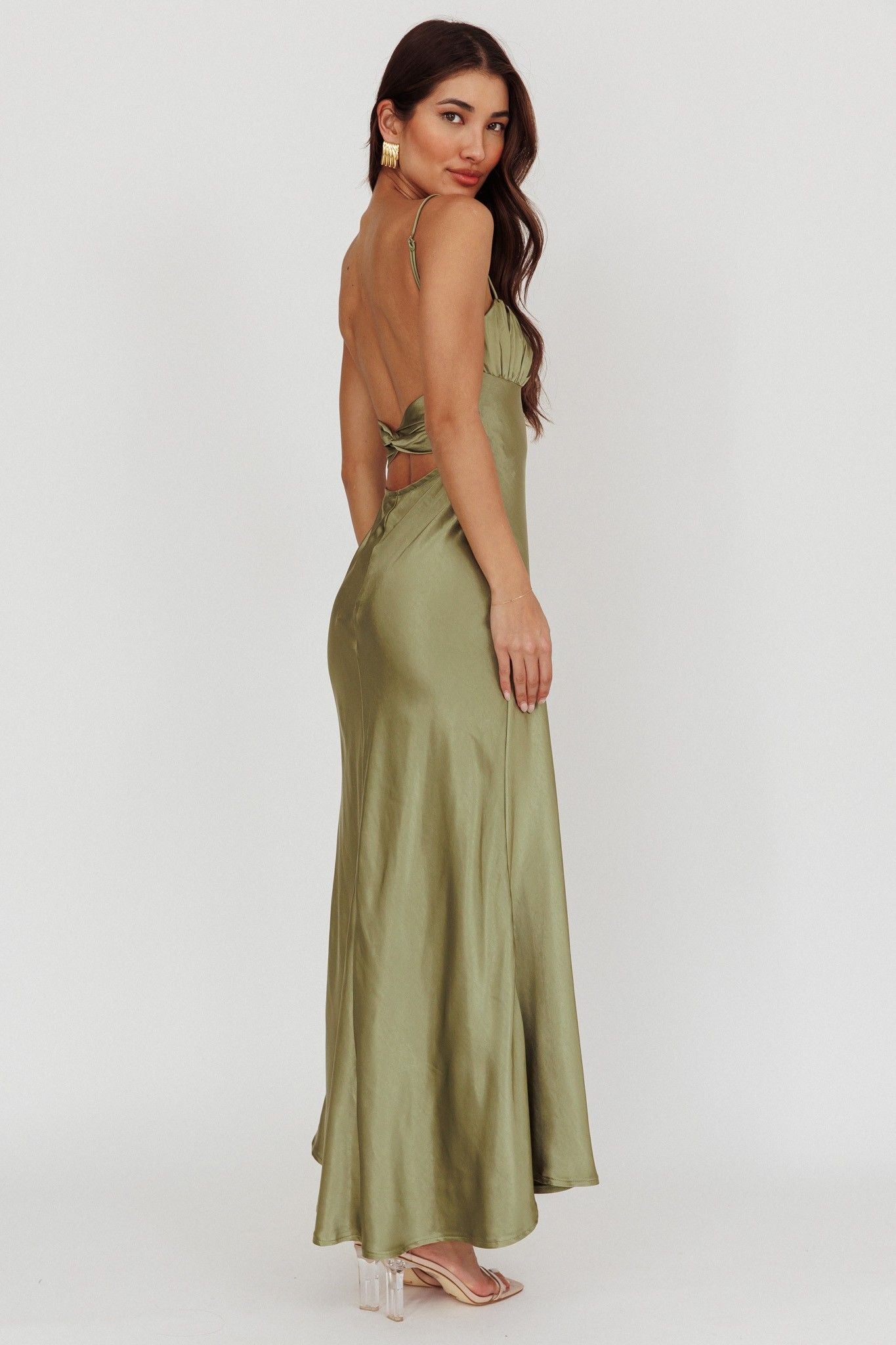 Penelope Shirred Bust Maxi Dress Olive