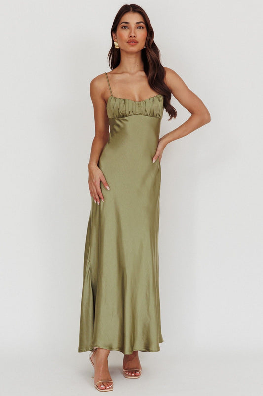 Penelope Shirred Bust Maxi Dress Olive