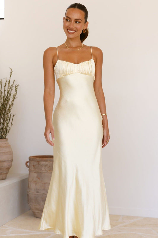 Penelope Shirred Bust Maxi Dress Lemon