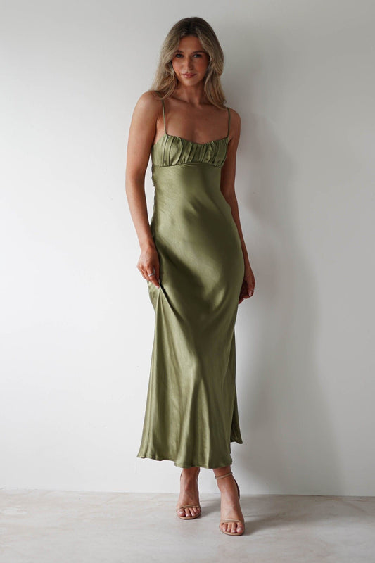 Penelope Shirred Bust Maxi Dress Olive