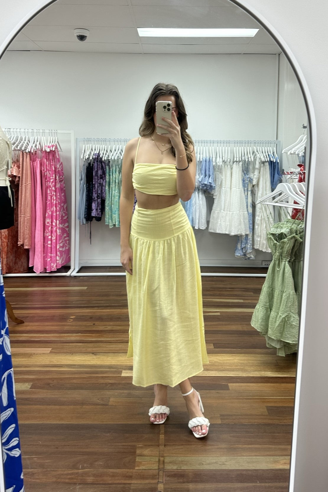 Phoenix High Waisted Mid Skirt Yellow