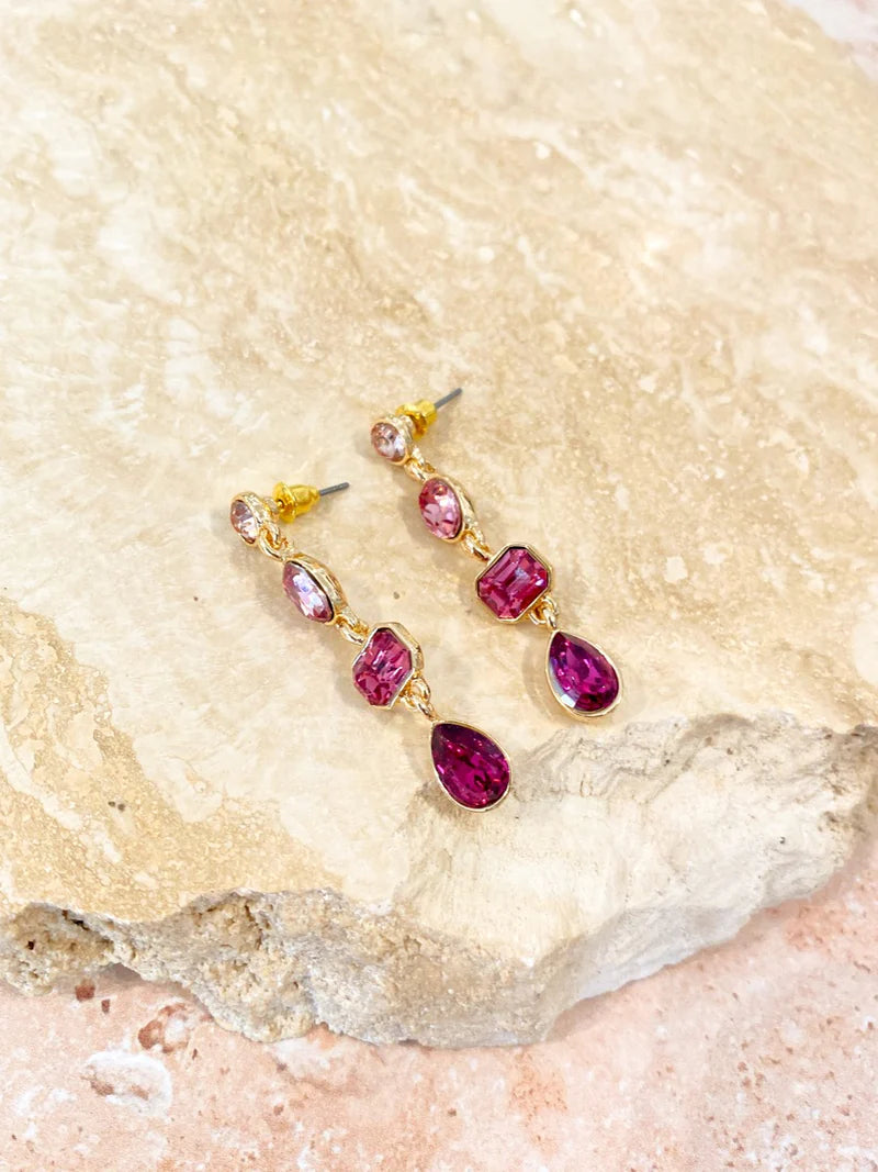 Aubrie Pink Gem Drop Earrings