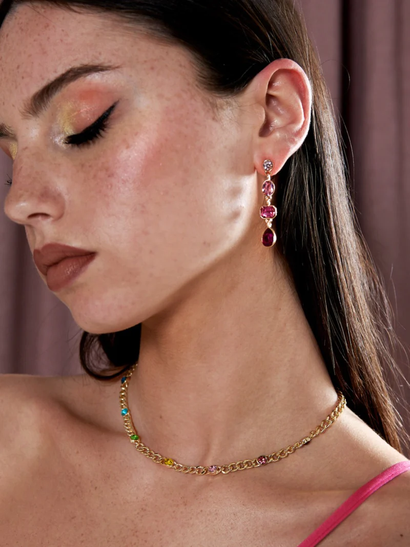 Aubrie Pink Gem Drop Earrings