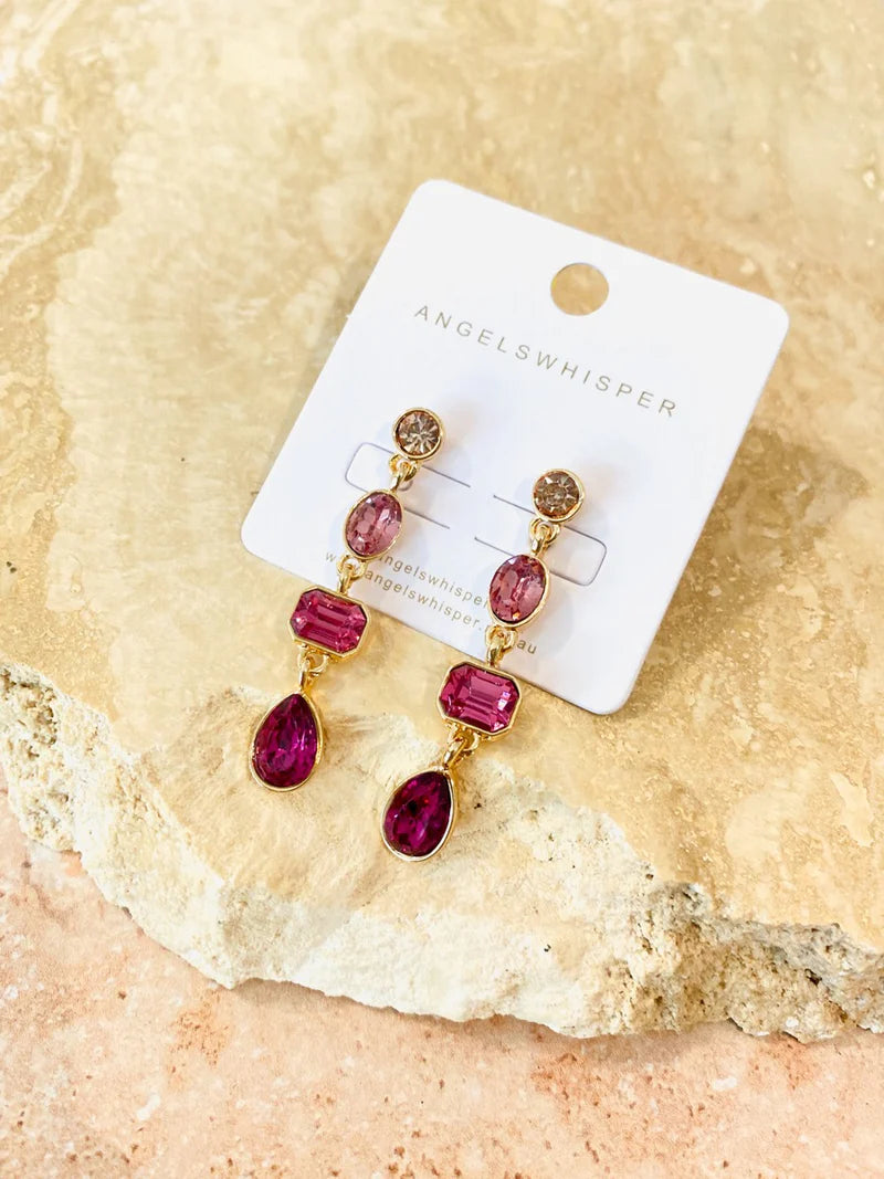 Aubrie Pink Gem Drop Earrings