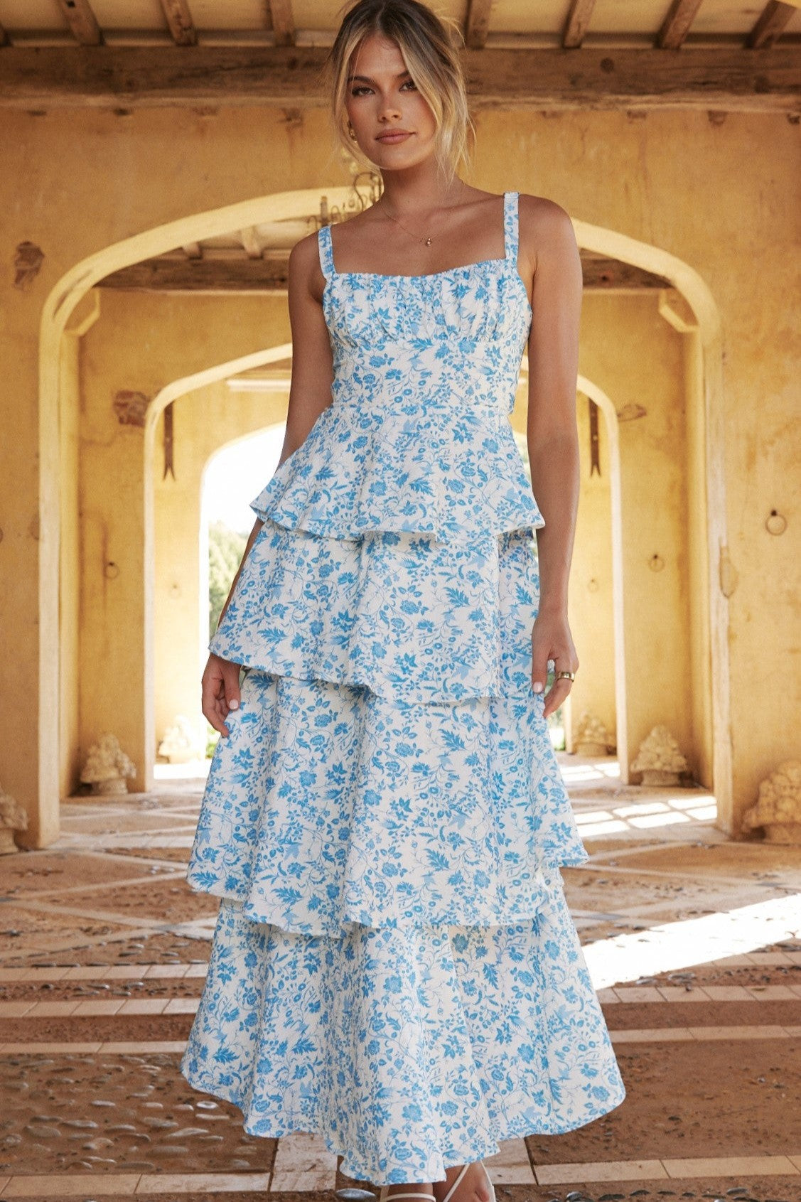 Rachelle Tiered Maxi Floral Blue