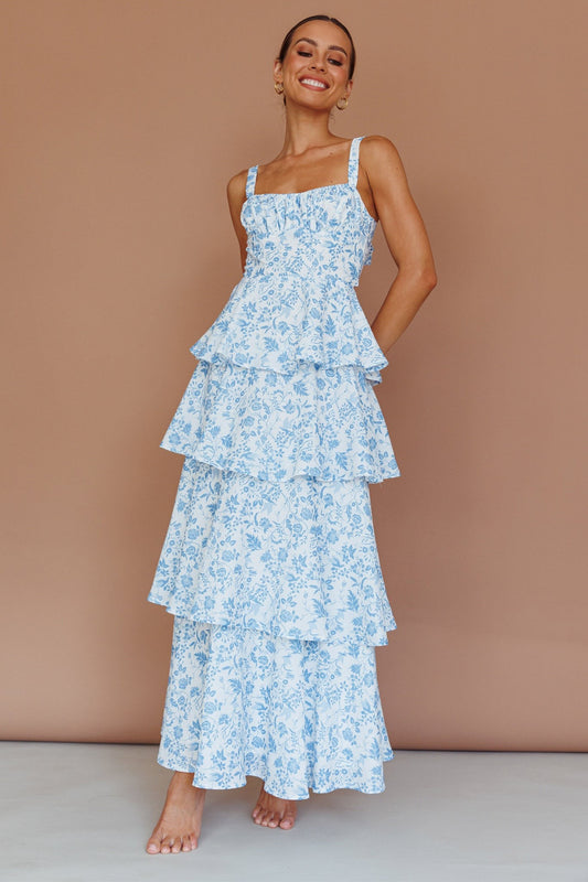 Rachelle Tiered Maxi Floral Blue