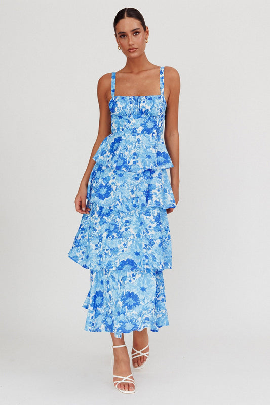 Rachelle Tiered Maxi Floral Spring Blue