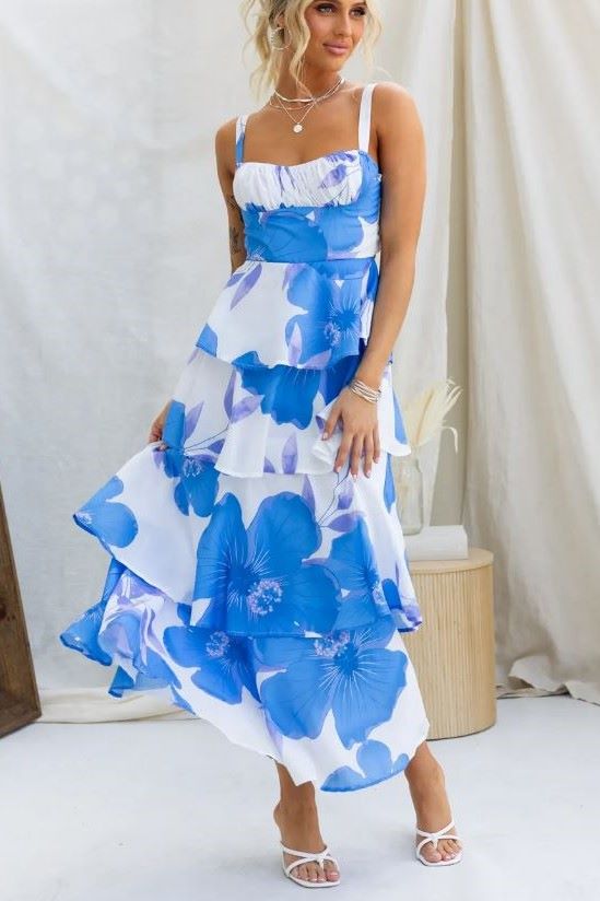 Rachelle Tiered Maxi Floral Blue/Purple