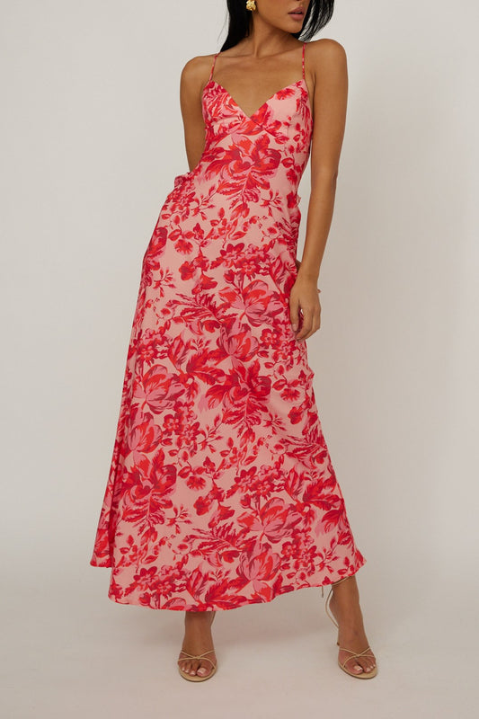 Rosalie Cross Back Maxi Dress Floral Pink