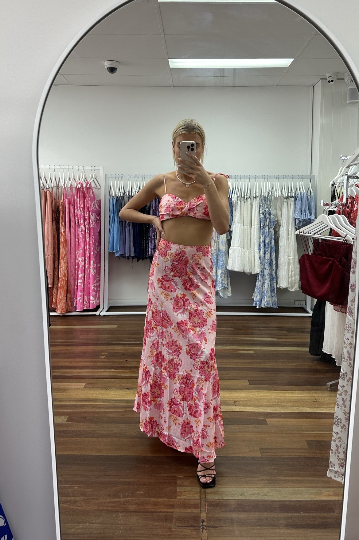 Rosa Mid Waisted Maxi Skirt Floral Pink