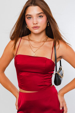 Capri Crop Top Satin Red