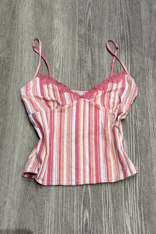 Vintage Stripe Lace Cami Top Pastel Pink/Peach