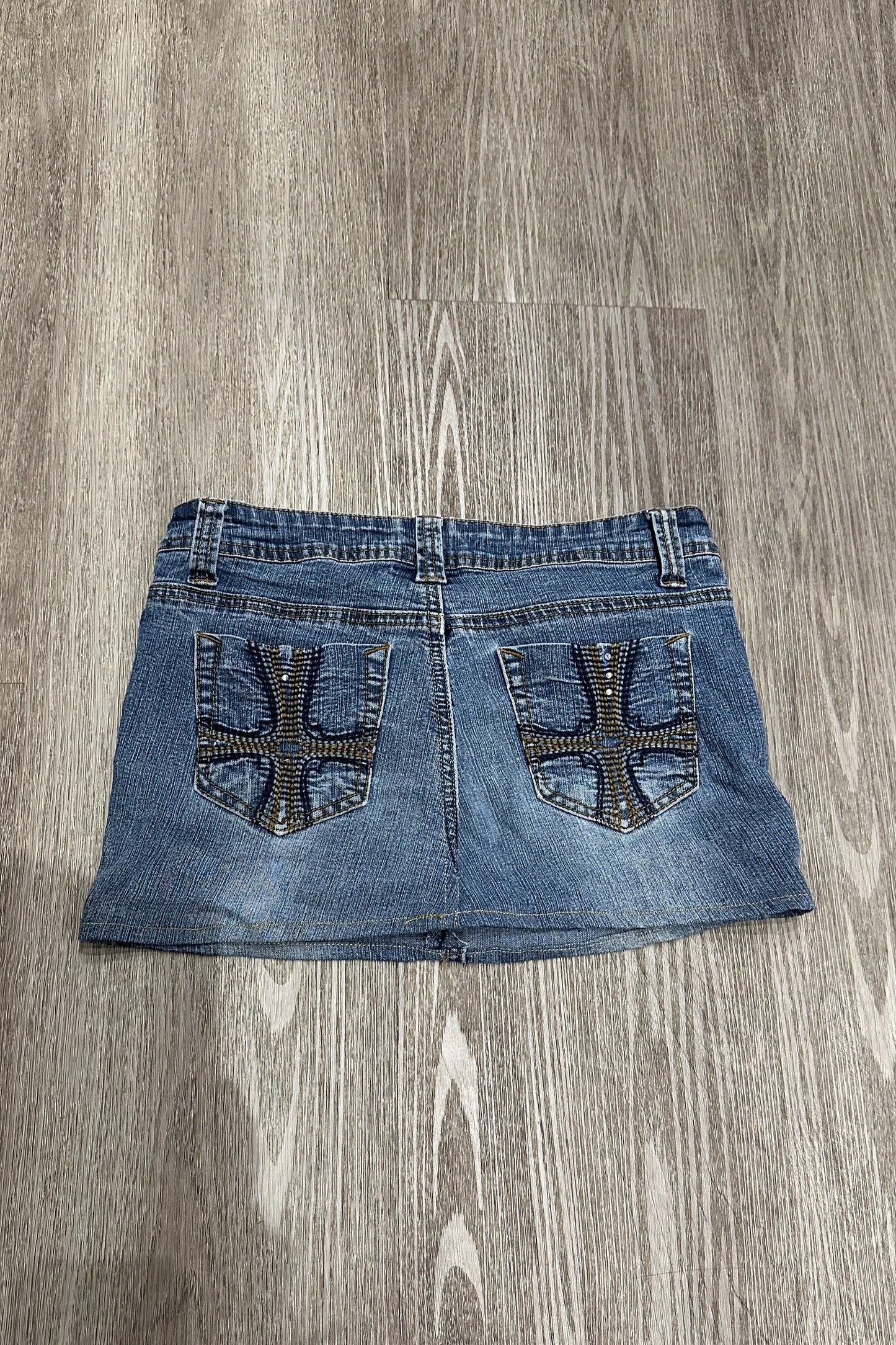 Vintage Sweet Jeans Embroidered Gems Denim Mini Skirt